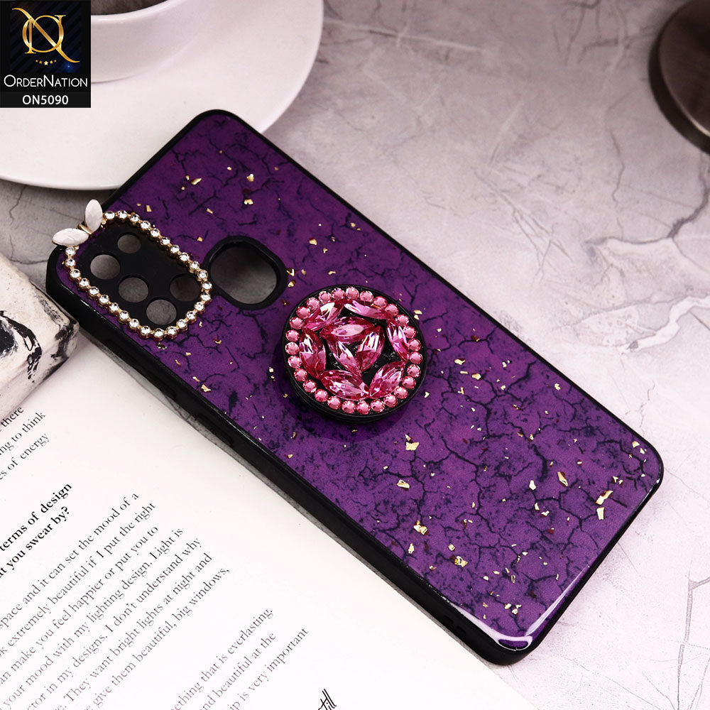 Samsung Galaxy A21s Cover - Design7 - Bling Series - Glitter Foil Soft Border Case With Holder(Glitter Does Not Move)