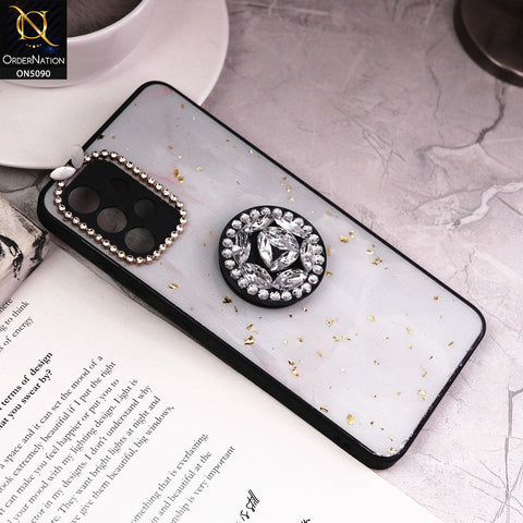 Samsung Galaxy A32 Cover - Design10 - Bling Series - Glitter Foil Soft Border Case With Holder(Glitter Does Not Move)