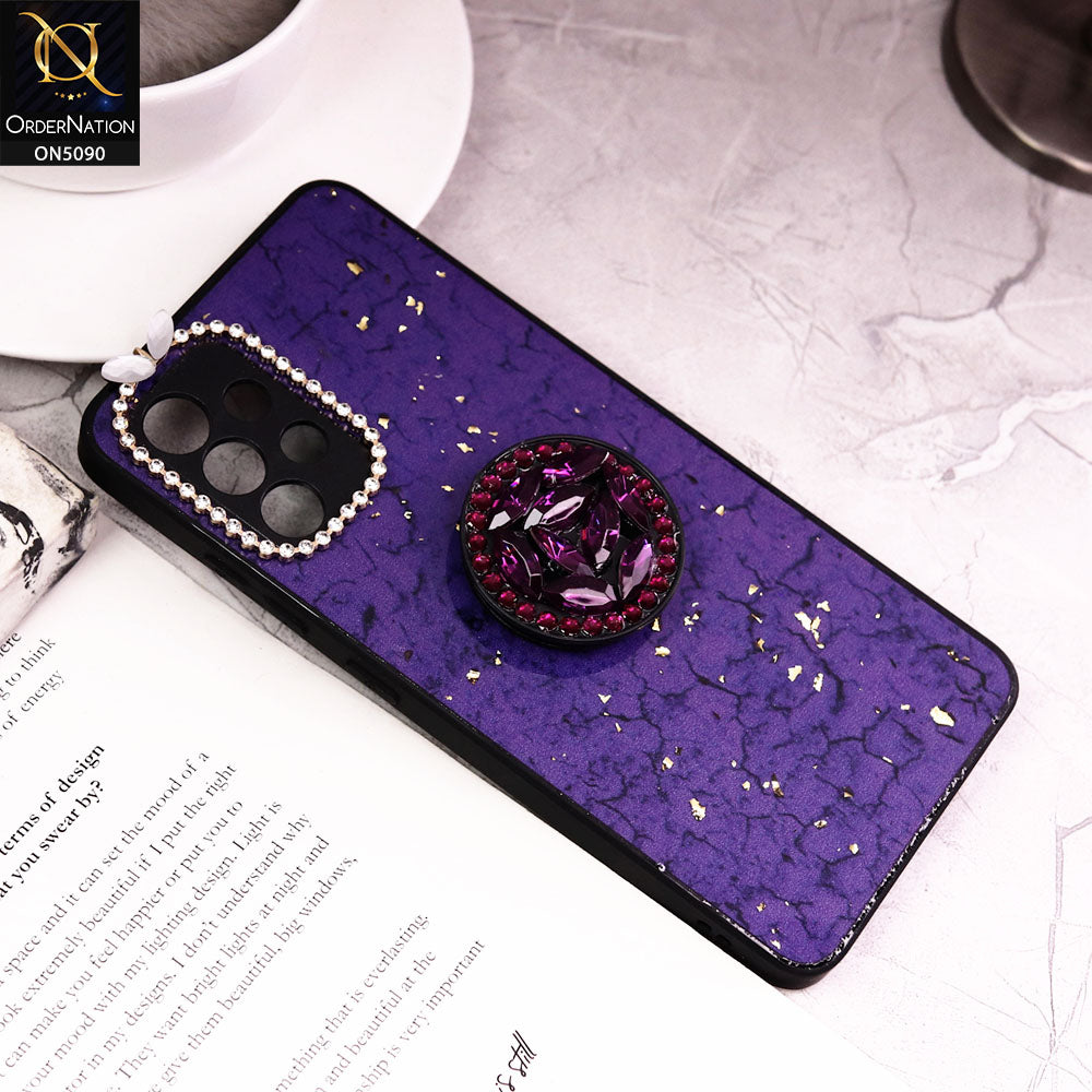 Samsung Galaxy A32 Cover - Design5 - Bling Series - Glitter Foil Soft Border Case With Holder(Glitter Does Not Move)