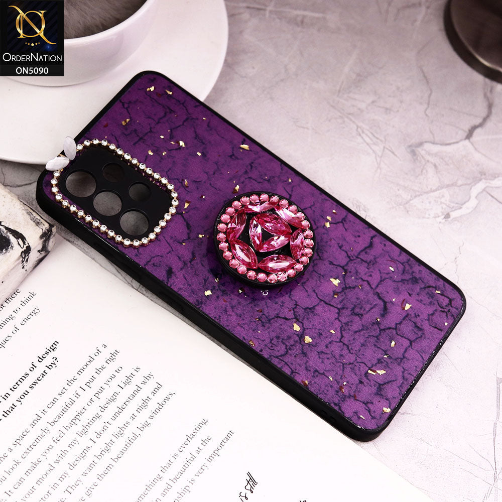 Samsung Galaxy A32 Cover - Design7 - Bling Series - Glitter Foil Soft Border Case With Holder(Glitter Does Not Move)
