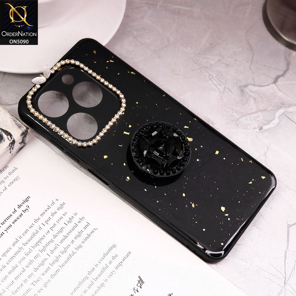 Tecno Spark 20 Cover - Design1 - Bling Series - Glitter Foil Soft Border Case With Holder(Glitter Does Not Move)
