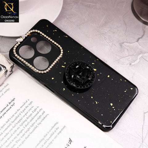 Infinix Smart 8 Cover - Design1 - Bling Series - Glitter Foil Soft Border Case With Holder(Glitter Does Not Move)
