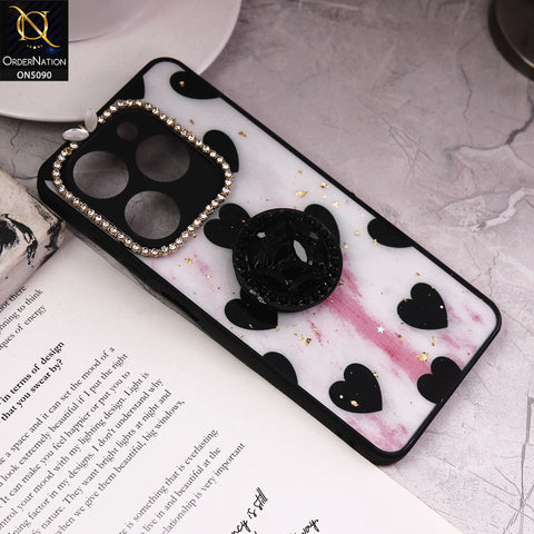 Tecno Pop 8 Cover - Design2 - Bling Series - Glitter Foil Soft Border Case With Holder(Glitter Does Not Move)