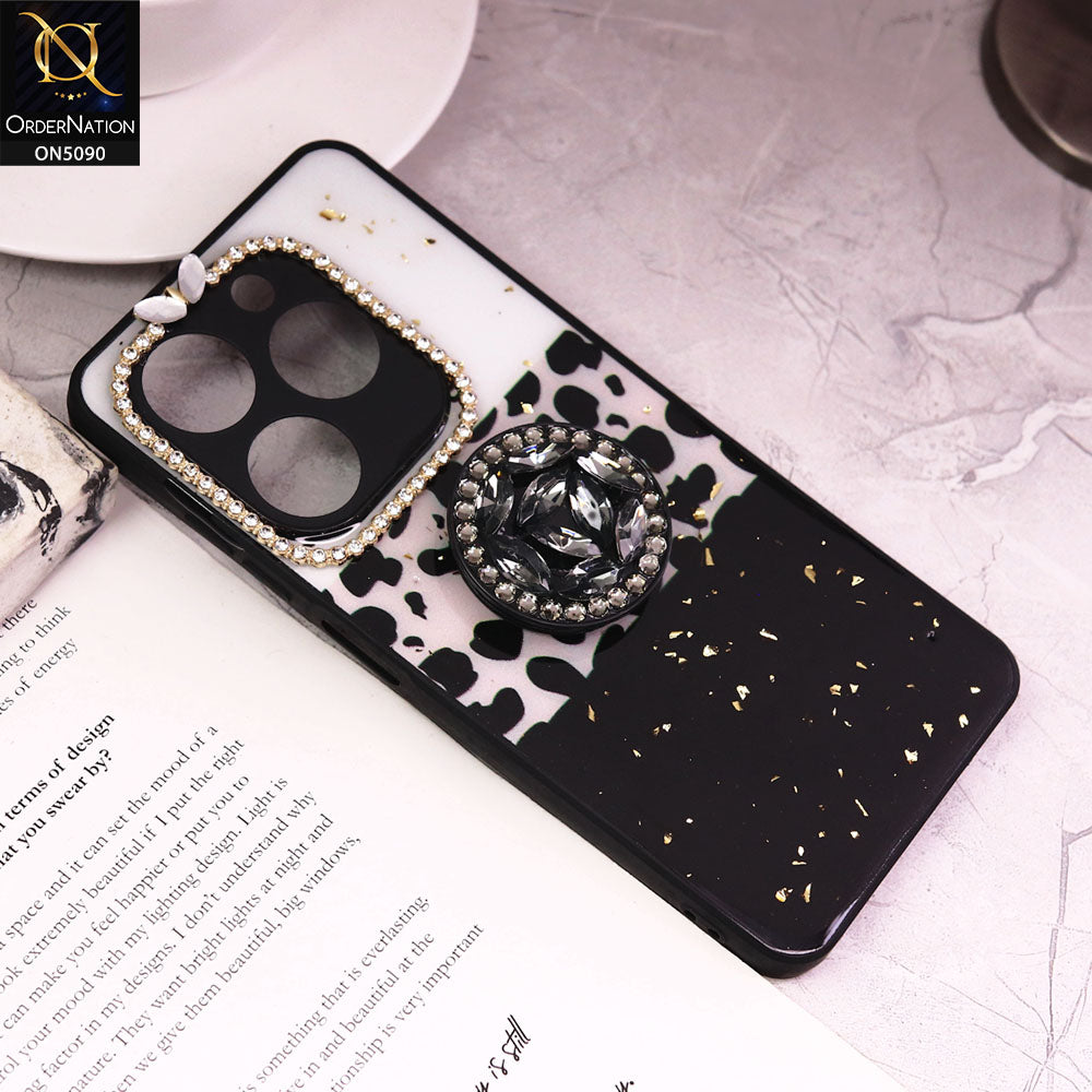 Infinix Smart 8 Cover - Design4 - Bling Series - Glitter Foil Soft Border Case With Holder(Glitter Does Not Move)