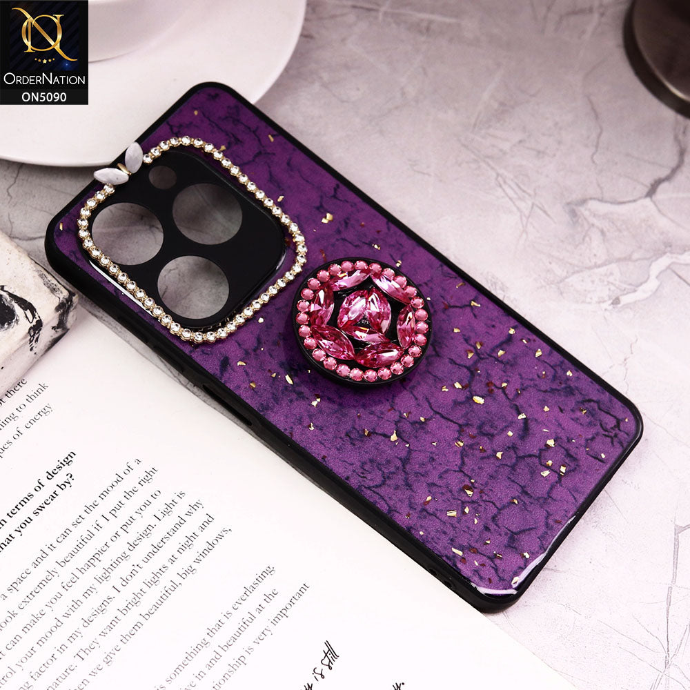 Infinix Smart 8 Cover - Design7 - Bling Series - Glitter Foil Soft Border Case With Holder(Glitter Does Not Move)