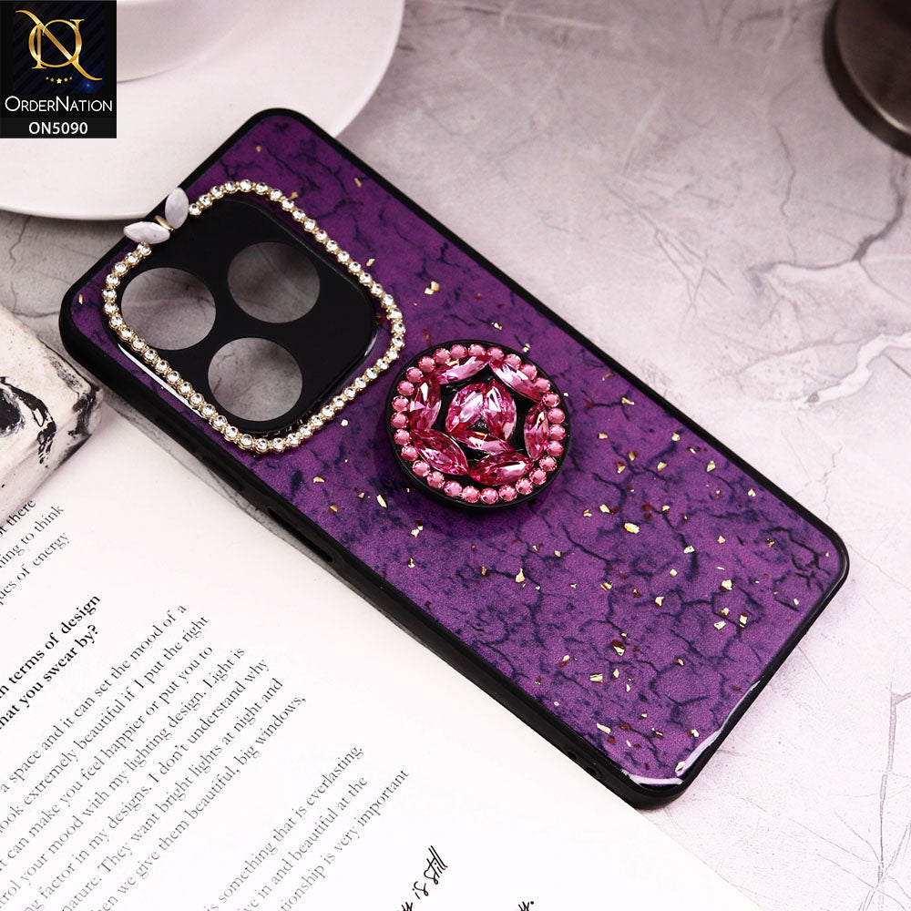 Tecno Spark 10C Cover - Design7 - Bling Series - Glitter Foil Soft Border Case With Holder(Glitter Does Not Move)