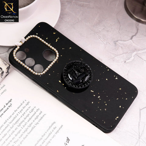 Tecno Spark 9 Cover - Design1 - Bling Series - Glitter Foil Soft Border Case With Holder(Glitter Does Not Move)