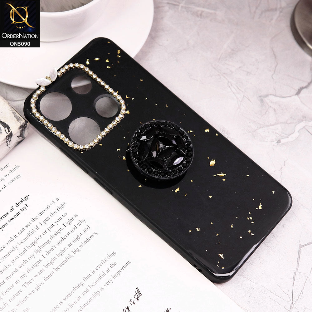 Tecno Pop 7 Pro Cover - Design1 - Bling Series - Glitter Foil Soft Border Case With Holder(Glitter Does Not Move)