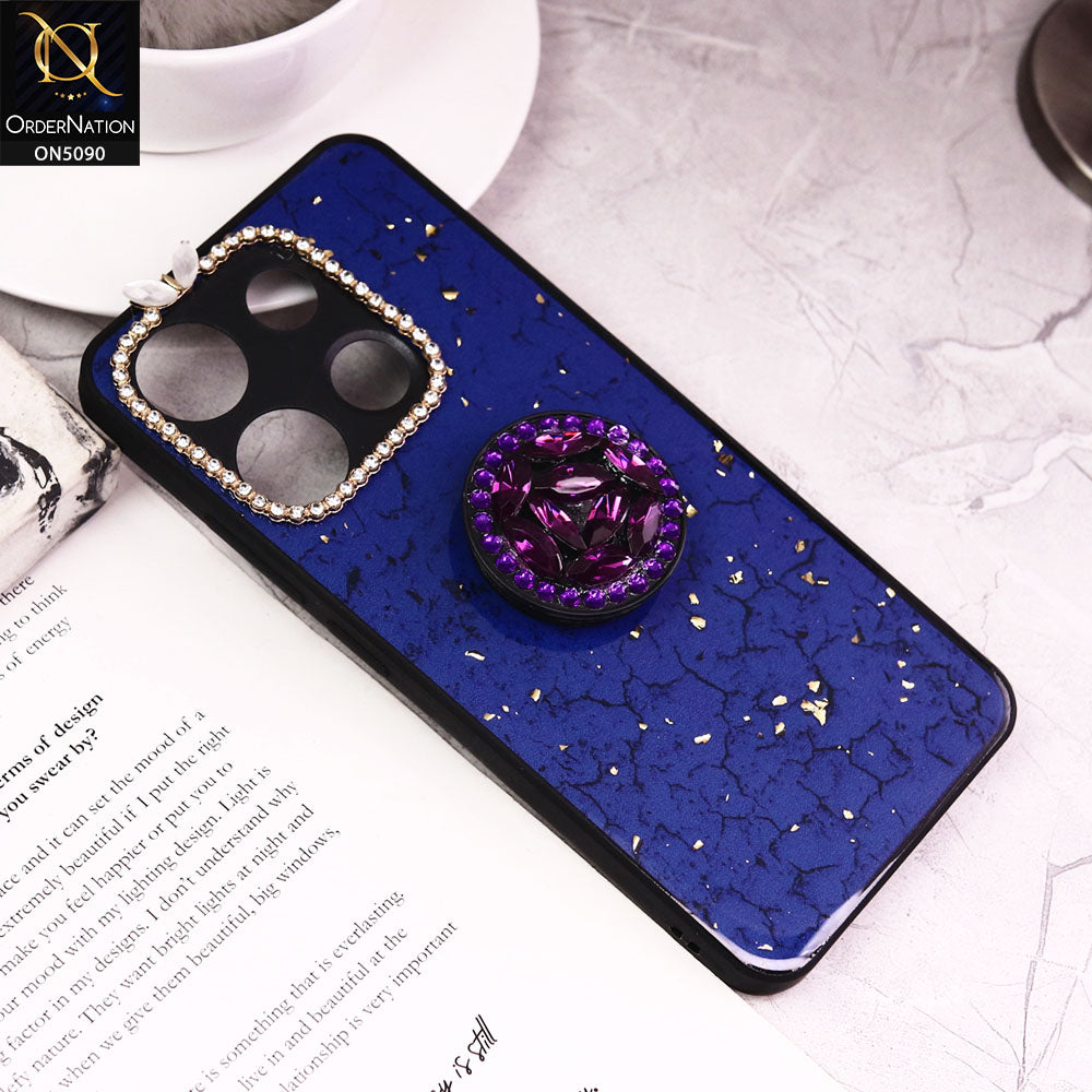 Infinix Smart 7 Cover - Design6 - Bling Series - Glitter Foil Soft Border Case With Holder(Glitter Does Not Move)