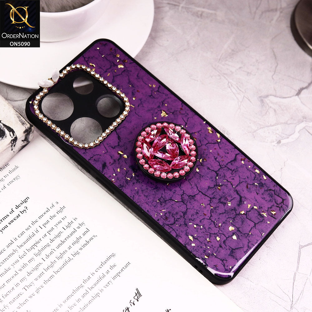 Infinix Smart 7 Cover - Design7 - Bling Series - Glitter Foil Soft Border Case With Holder(Glitter Does Not Move)