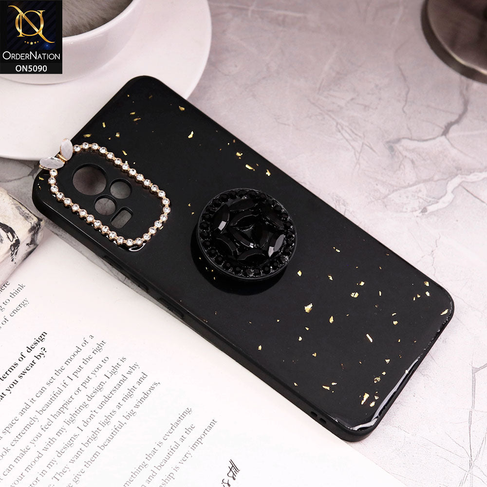 Vivo V21e Cover - Design1 - Bling Series - Glitter Foil Soft Border Case With Holder(Glitter Does Not Move)