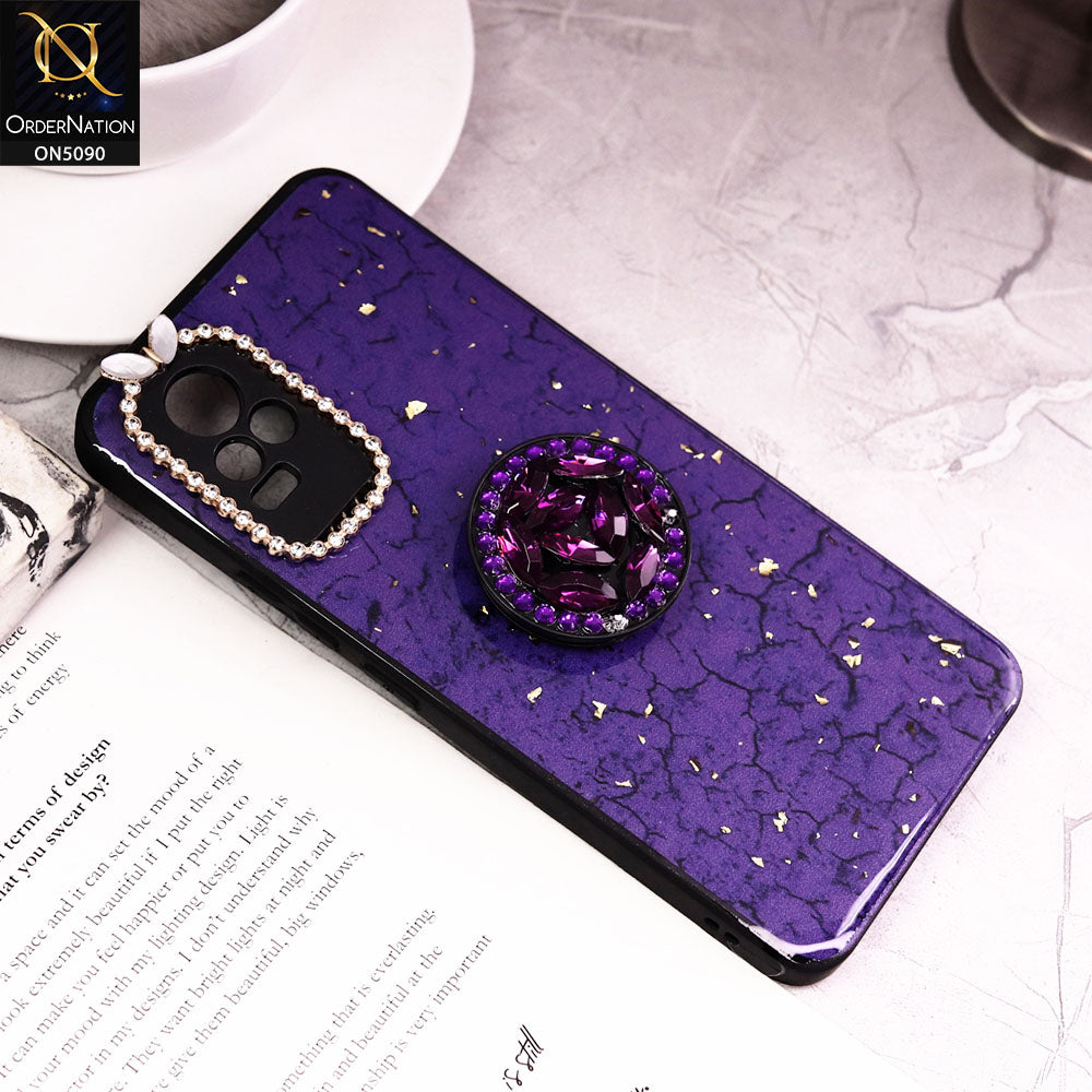 Vivo Y73 Cover - Design5 - Bling Series - Glitter Foil Soft Border Case With Holder(Glitter Does Not Move)