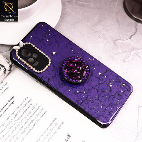Vivo Y73 Cover - Design5 - Bling Series - Glitter Foil Soft Border Case With Holder(Glitter Does Not Move)