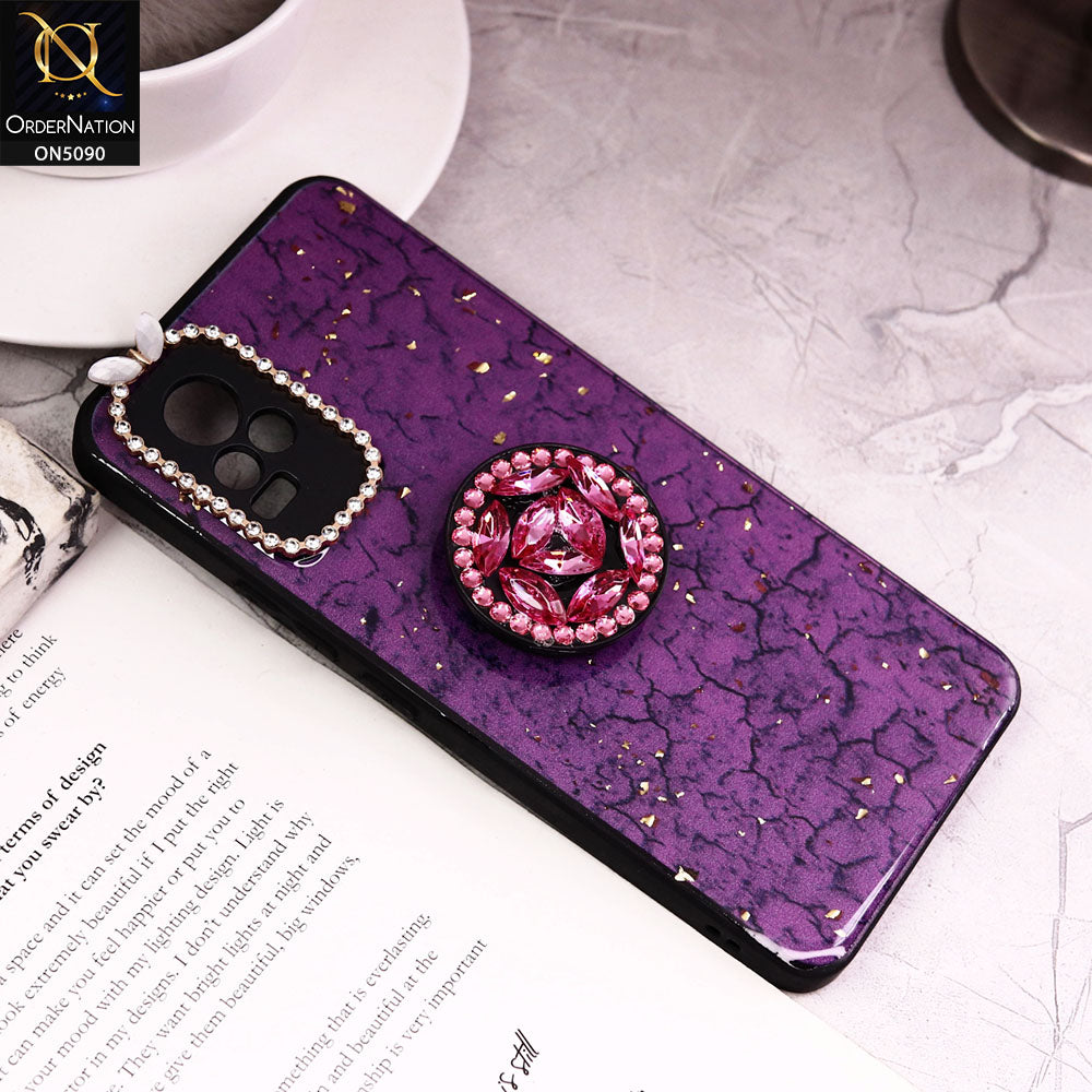Vivo V21e Cover - Design7 - Bling Series - Glitter Foil Soft Border Case With Holder(Glitter Does Not Move)