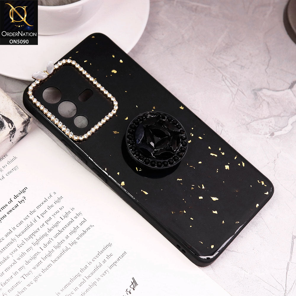 Vivo V23 5G Cover - Design1 - Bling Series - Glitter Foil Soft Border Case With Holder(Glitter Does Not Move)