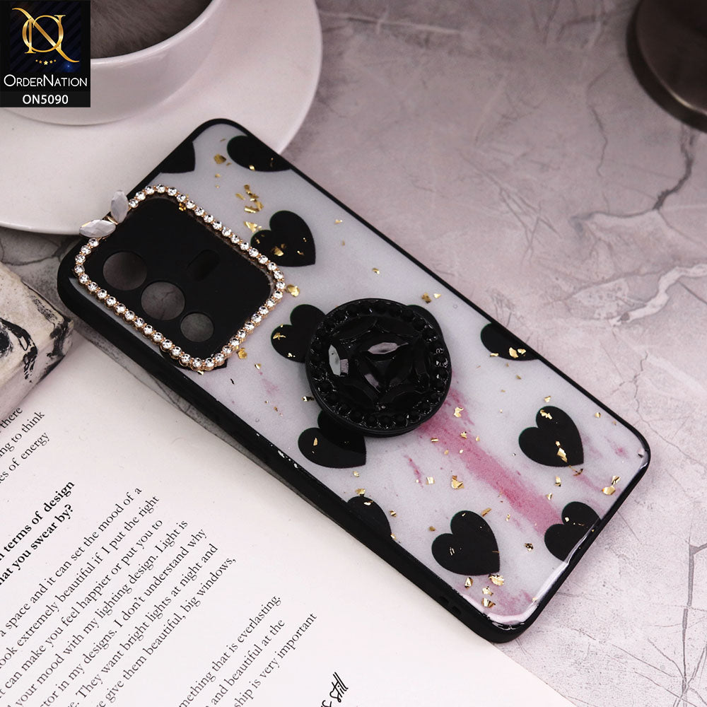 Vivo V23 5G Cover - Design2 - Bling Series - Glitter Foil Soft Border Case With Holder(Glitter Does Not Move)