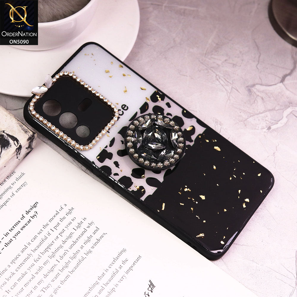 Vivo S12 Cover - Design4 - Bling Series - Glitter Foil Soft Border Case With Holder(Glitter Does Not Move)