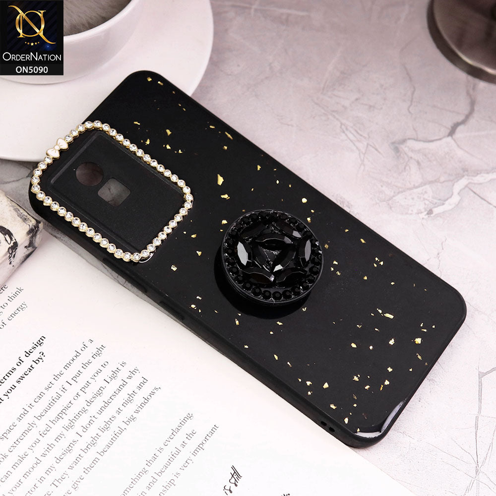 Vivo Y02 Cover - Design1 - Bling Series - Glitter Foil Soft Border Case With Holder(Glitter Does Not Move)