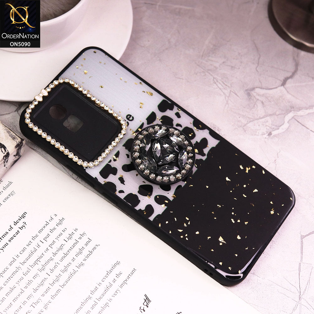 Vivo Y02 Cover - Design4 - Bling Series - Glitter Foil Soft Border Case With Holder(Glitter Does Not Move)