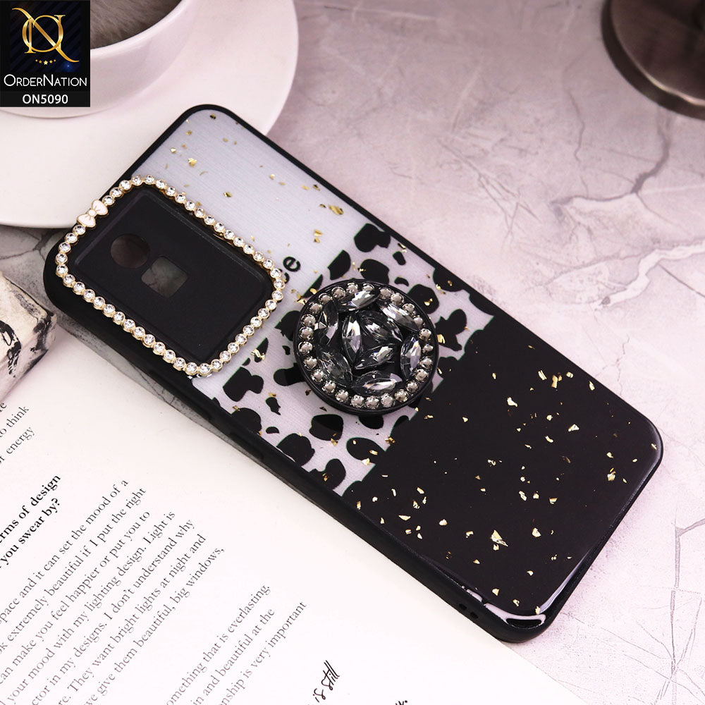 Vivo Y02A Cover - Design4 - Bling Series - Glitter Foil Soft Border Case With Holder(Glitter Does Not Move)