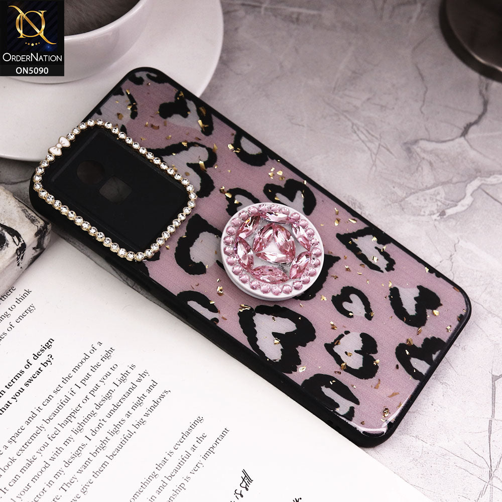 Vivo Y11 2023 Cover - Design8 - Bling Series - Glitter Foil Soft Border Case With Holder(Glitter Does Not Move)