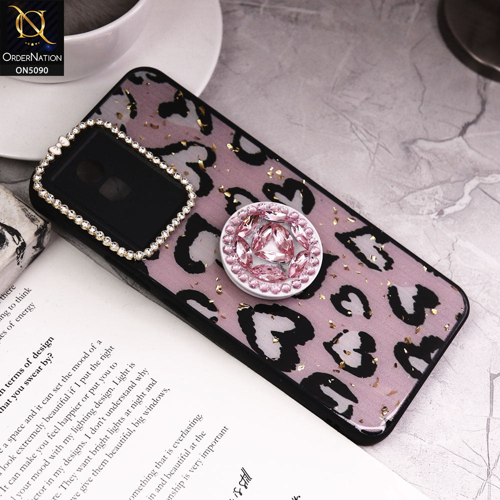 Vivo Y02A Cover - Design8 - Bling Series - Glitter Foil Soft Border Case With Holder(Glitter Does Not Move)
