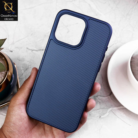 iPhone 15 Pro Max Cover - Blue - New Carbon Fiber Texture Protective Soft Borders Case