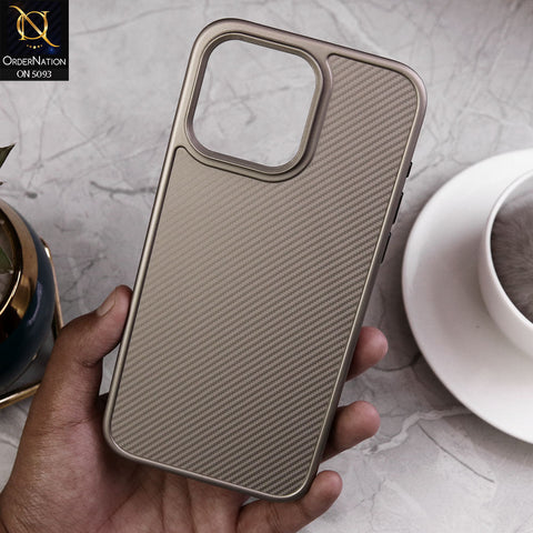 iPhone 15 Pro Max Cover - Golden - New Carbon Fiber Texture Protective Soft Borders Case
