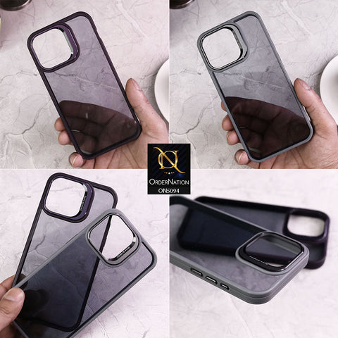 iPhone 15 Pro Max Cover - Gray - Doyers Trendy Colour Transparent Back Soft Borders Metalic Camera Lens Protector Case