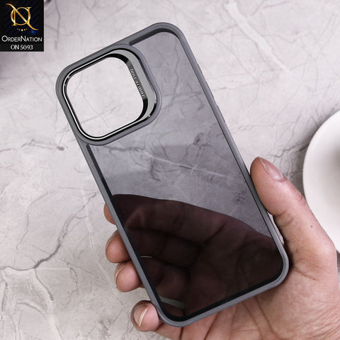 iPhone 15 Pro Max Cover - Gray - Doyers Trendy Colour Transparent Back Soft Borders Metalic Camera Lens Protector Case