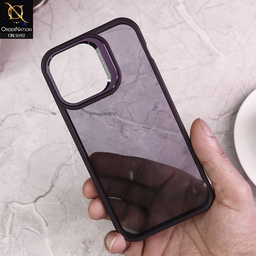 iPhone 14 Pro Max Cover - Purple - Doyers Trendy Colour Transparent Back Soft Borders Metalic Camera Lens Protector Case