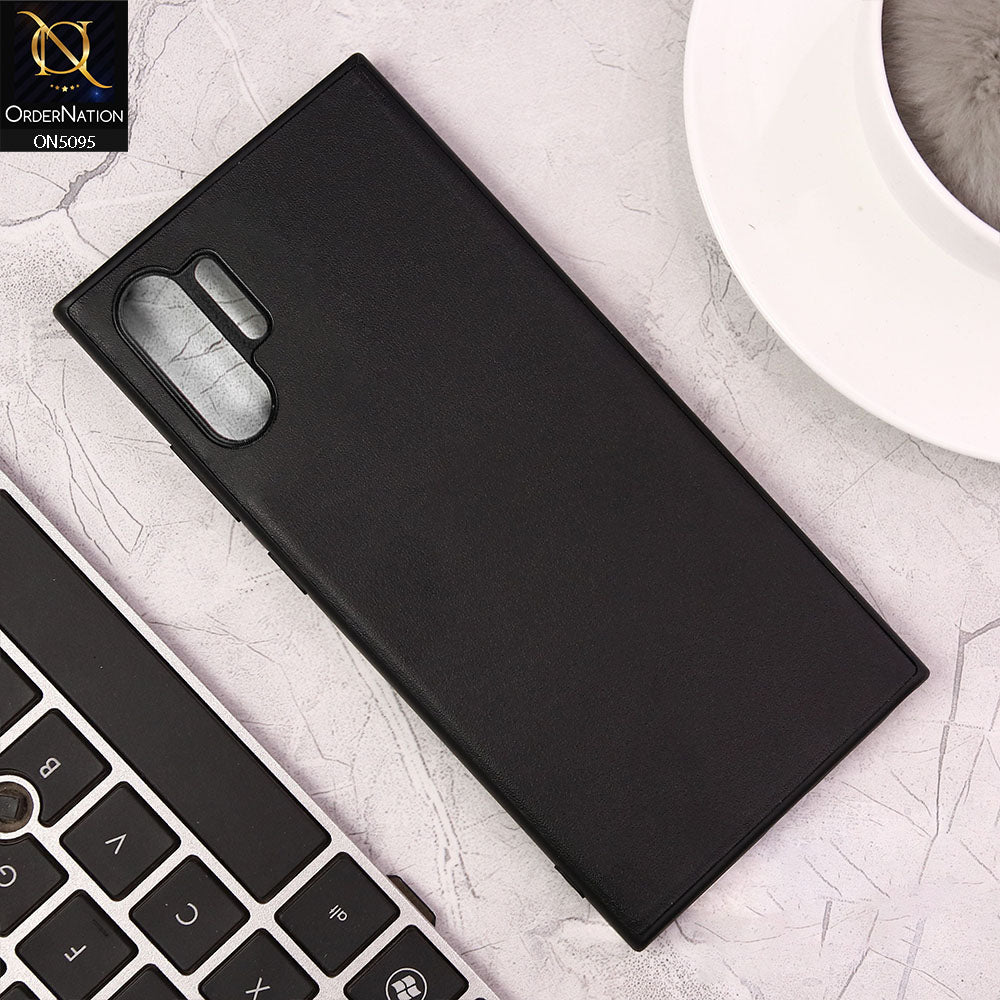 Samsung Galaxy Note 10 Plus Cover - Black - Trendy Synthetic Leather Look Soft Silicon Borders Ultra Thin Protective Shell Case