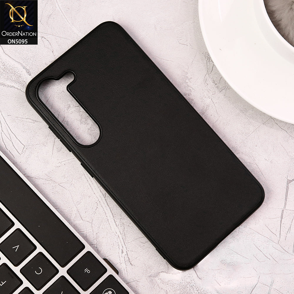 Samsung Galaxy S23 5G Cover - Black - Trendy Synthetic Leather Look Soft Silicon Borders Ultra Thin Protective Shell Case