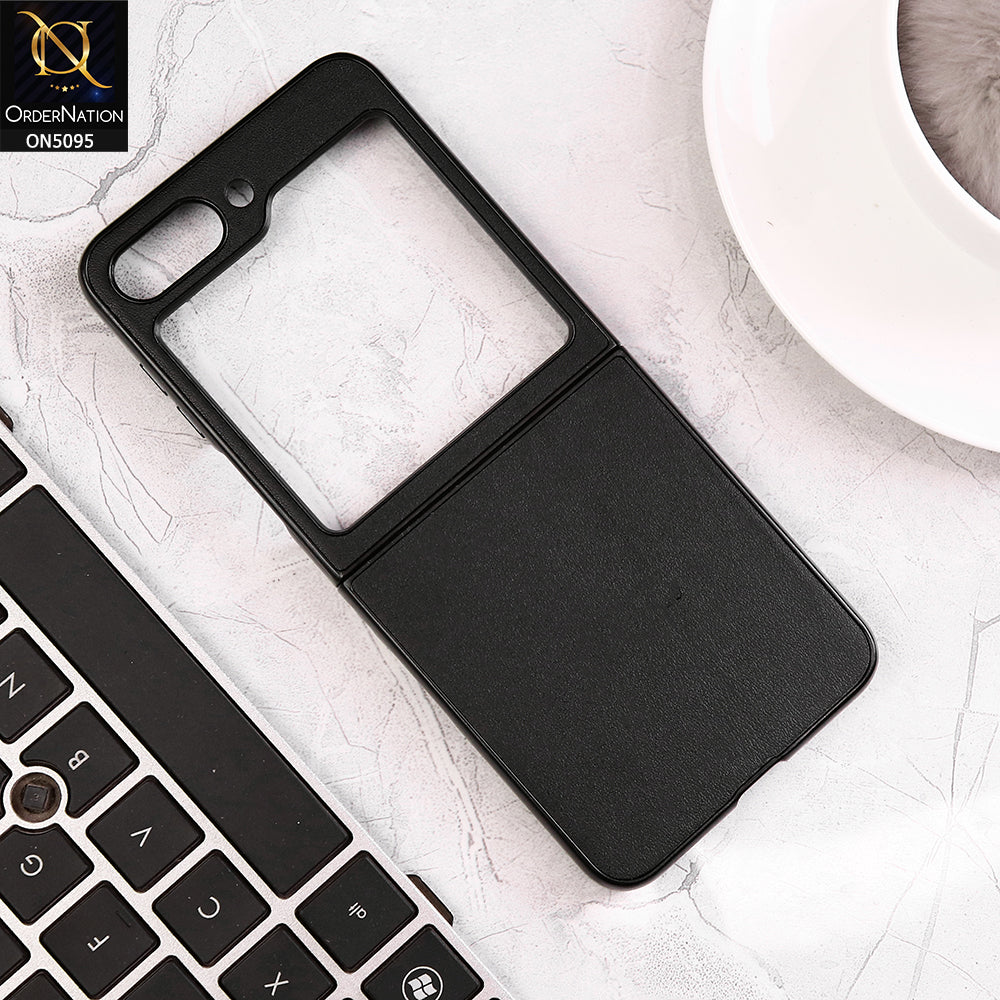 Samsung Galaxy Z Flip 5 5G Cover - Black - Trendy Synthetic Leather Look Soft Silicon Borders Ultra Thin Protective Shell Case