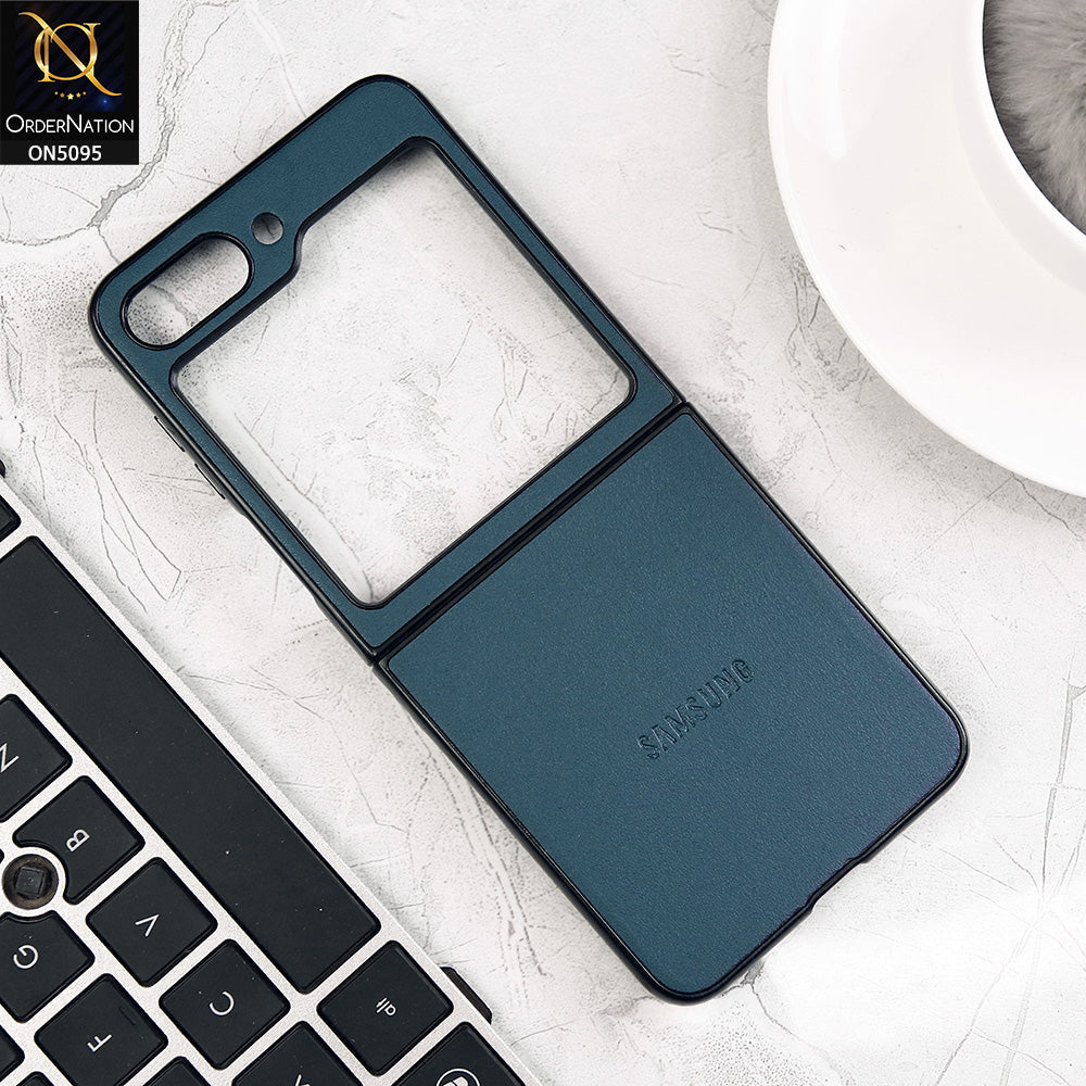 Samsung Galaxy Z Flip 5 5G Cover - Blue - Trendy Synthetic Leather Look Soft Silicon Borders Ultra Thin Protective Shell Case