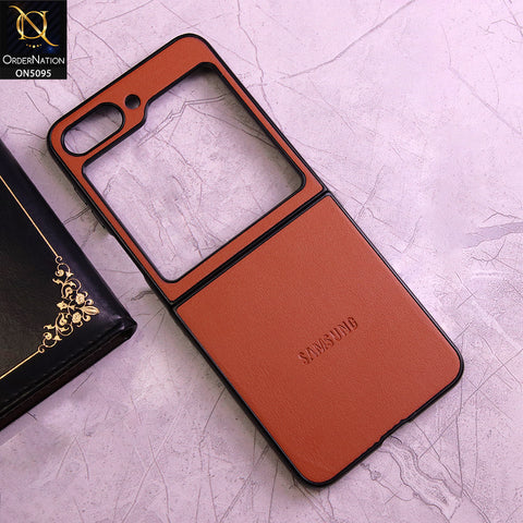 Samsung Galaxy Z Flip 5 5G Cover - Brown - Trendy Synthetic Leather Look Soft Silicon Borders Ultra Thin Protective Shell Case