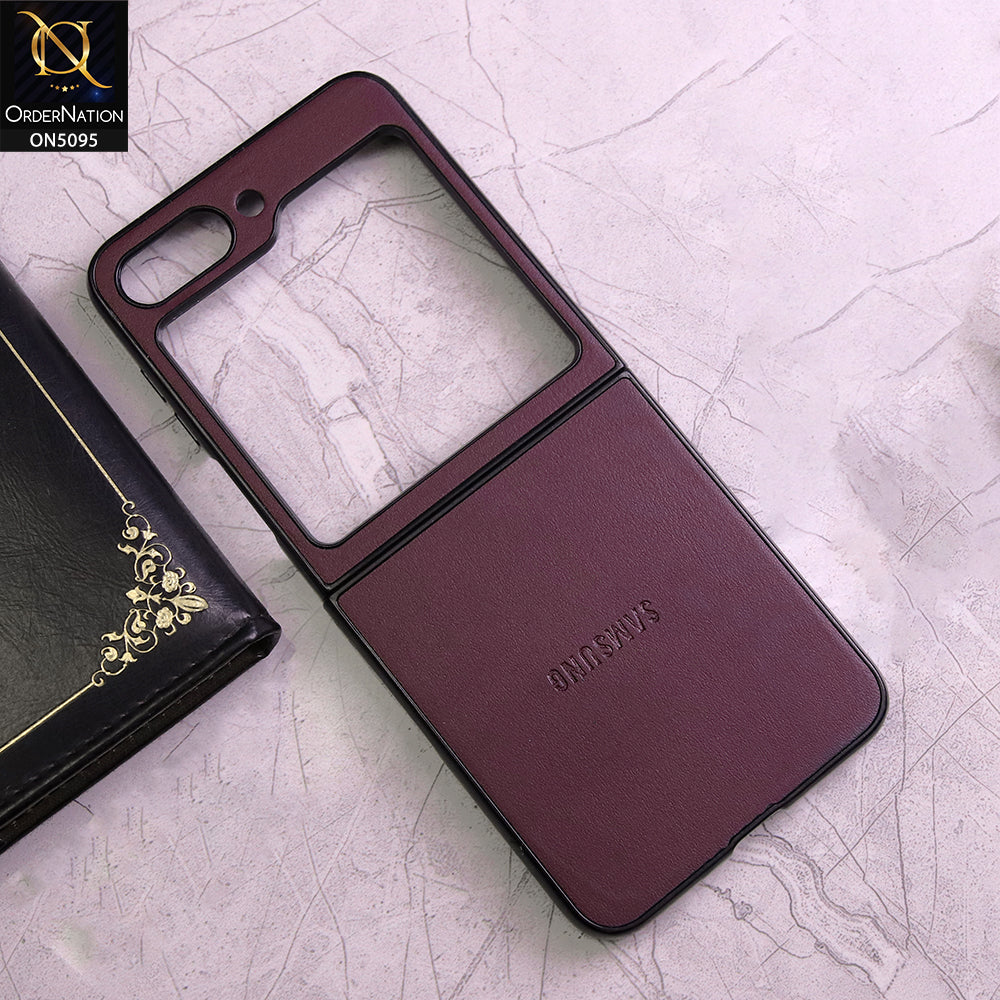 Samsung Galaxy Z Flip 5 5G Cover - Maroon - Trendy Synthetic Leather Look Soft Silicon Borders Ultra Thin Protective Shell Case