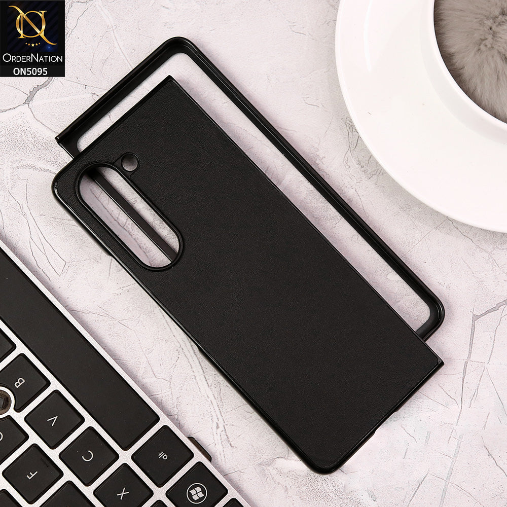 Samsung Galaxy Z Fold 5 5G Cover - Black - Trendy Synthetic Leather Look Soft Silicon Borders Ultra Thin Protective Shell Case