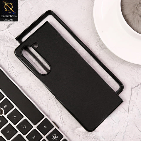 Samsung Galaxy Z Fold 5 5G Cover - Black - Trendy Synthetic Leather Look Soft Silicon Borders Ultra Thin Protective Shell Case