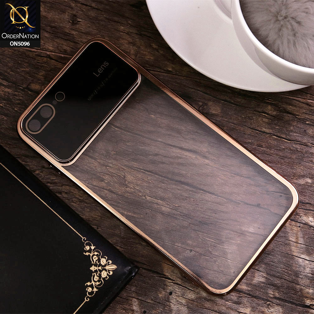 iPhone 8 Plus / 7 Plus Cover - Golden - New Color Electroplating Borders Camera Lens Soft Transparent Case