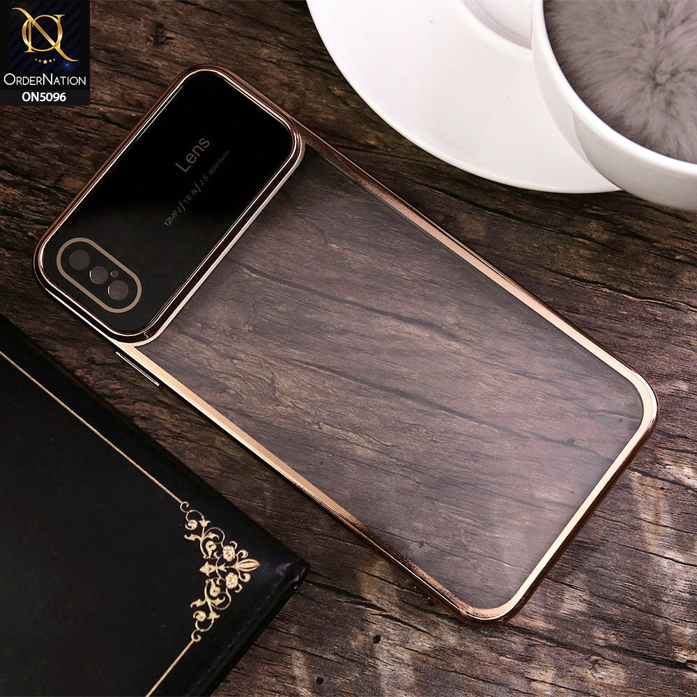 iPhone XS / X Cover - Golden - New Color Electroplating Borders Camera Lens Soft Transparent Case