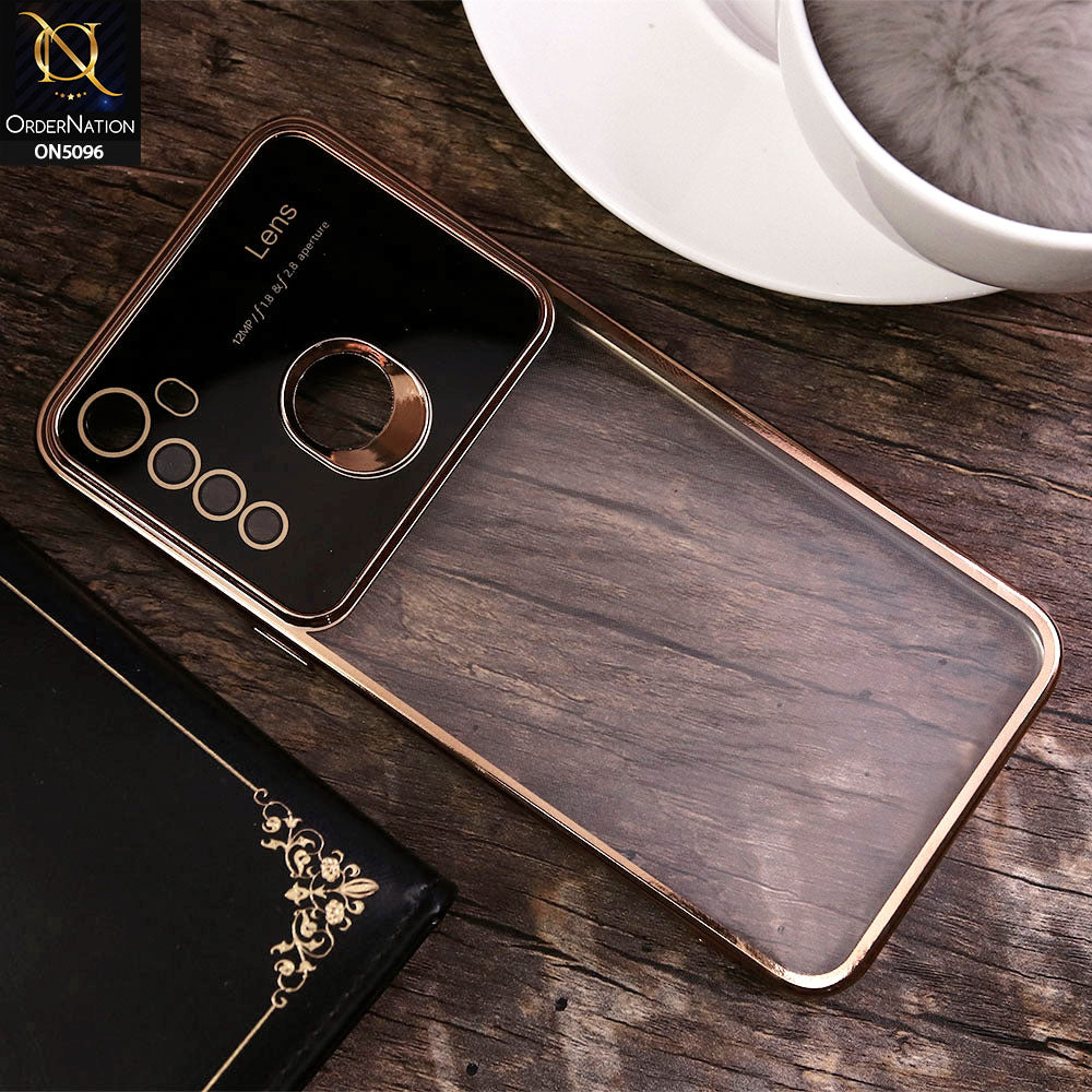 Realme 5 Cover - Golden - New Color Electroplating Borders Camera Lens Soft Transparent Case