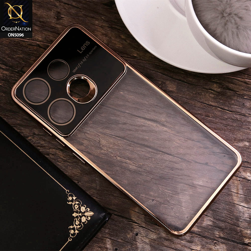 Tecno Pop 7 Cover - Golden - New Color Electroplating Borders Camera Lens Soft Transparent Case
