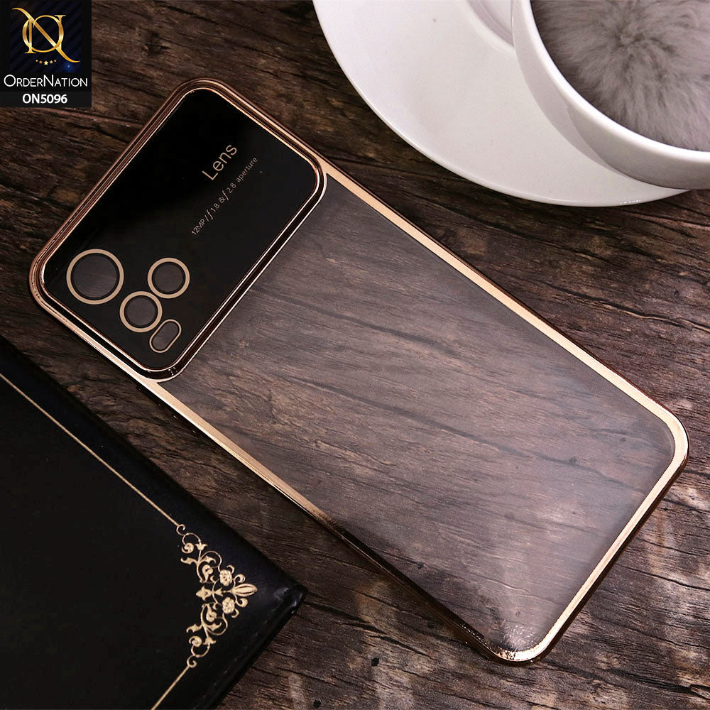 Vivo Y32 Cover - Golden - New Color Electroplating Borders Camera Lens Soft Transparent Case