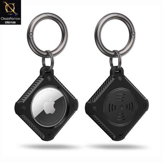 Apple Airtag Cover - Black - Carbon Fiber Pattern Portable Keychain Anti Lost Shockproof Protective Case (Apple Tag Not Included)