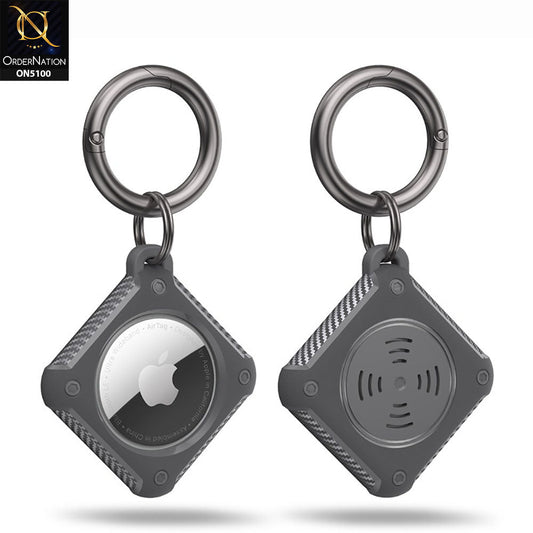 Apple Airtag Cover - Gray - Carbon Fiber Pattern Portable Keychain Anti Lost Shockproof Protective Case (Apple Tag Not Included)