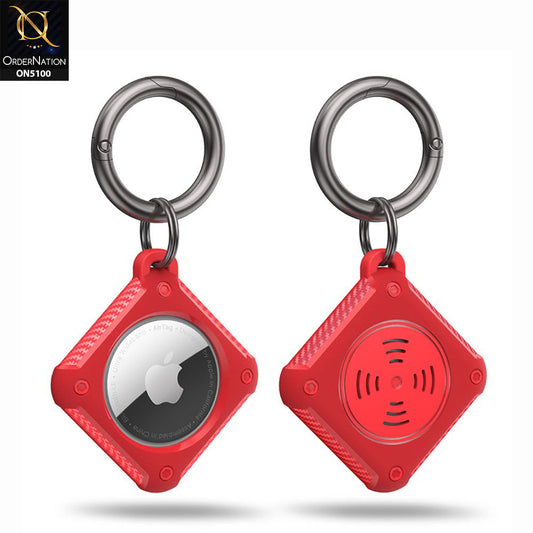 Apple Airtag Cover - Red - Carbon Fiber Pattern Portable Keychain Anti Lost Shockproof Protective Case (Apple Tag Not Included)