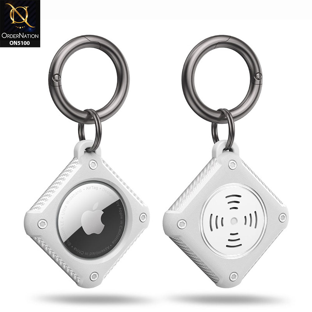 Apple Airtag Cover - White - Carbon Fiber Pattern Portable Keychain Anti Lost Shockproof Protective Case (Apple Tag Not Included)