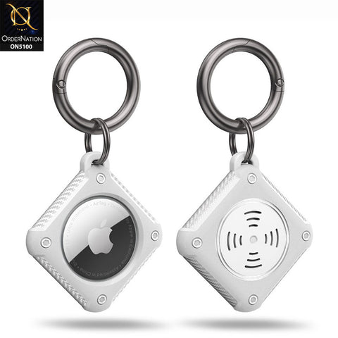 Apple Airtag Cover - White - Carbon Fiber Pattern Portable Keychain Anti Lost Shockproof Protective Case (Apple Tag Not Included)
