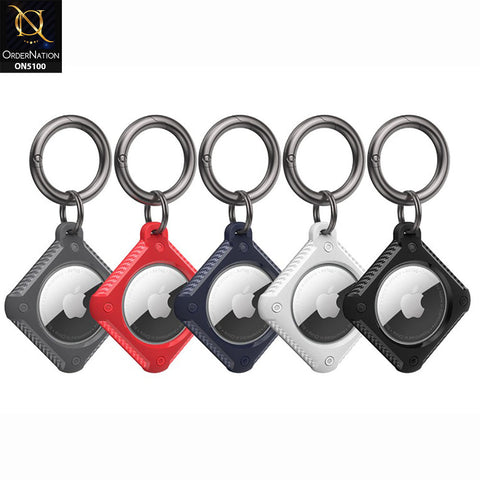 Apple Airtag Cover - Gray - Carbon Fiber Pattern Portable Keychain Anti Lost Shockproof Protective Case (Apple Tag Not Included)
